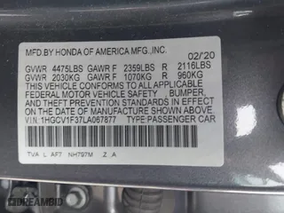 2020 Honda Accord Sedan Sport with VIN 1HGCV1F37LA067877, listed as a IAAI auction lot 41867556 with 79,918 mi miles. Bid and sale history available at carsss.com. Image 9.