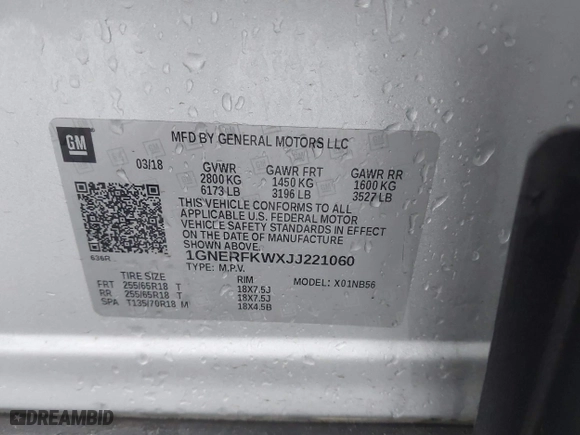 2018 Chevrolet Traverse LS with VIN 1GNERFKWXJJ221060, listed as a IAAI auction lot 41535594 with 138,231 mi miles. Bid and sale history available at carsss.com. Image 9.