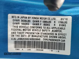 2010 Honda Insight LX with VIN JHMZE2H51AS028849, listed as a Copart auction lot 65547805 with 209,316 mi miles and Salvage title. Bid and sale history available at DreamBid. Image 12.