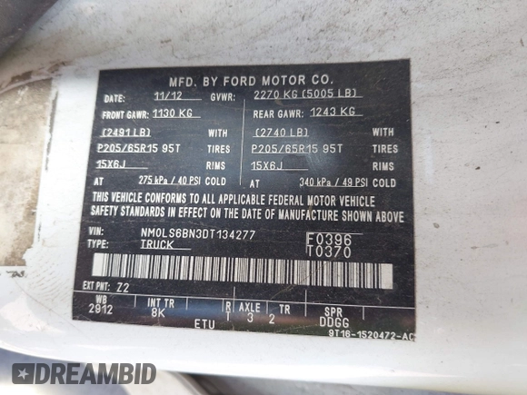 2013 Ford Transit Connect XLT with VIN NM0LS6BN3DT134277, listed as a IAAI auction lot 42356936 with 269,560 mi miles and . Bid and sale history available at DreamBid. Image 9.