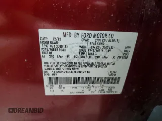 2013 Ford Explorer XLT with VIN 1FM5K7D84DGB82710, listed as a Copart auction lot 51864265 with 204,767 mi miles and Clean Title. Bid and sale history available at carsss.com. Image 13.