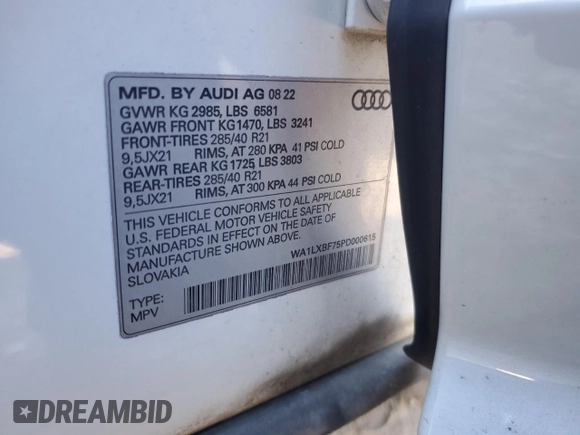 2023 Audi Q7 Premium Plus with VIN WA1LXBF75PD000615, listed as a Copart auction lot 89315475 with 0 mi miles and Salvage Title. Bid and sale history available at carsss.com. Image 13.