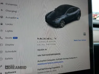 2024 Tesla Model Y Long Range z VIN 7SAYGDEE8RF986258, wystawiony jako Copart lot #58434275 z przebiegiem 59 934 mil mil oraz Szkoda całkowita • Salvage title. Historia ofert i sprzedaży dostępna na DreamBid. Obrazek 9.