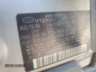 2005 Hyundai Santa Fe GLS with VIN KM8SC73D05U856384, listed as a Copart auction lot 73546414 with 0 mi miles and Salvage Title. Bid and sale history available at carsss.com. Image 15.