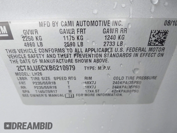 2011 GMC Terrain SLT-1 with VIN 2CTALUECXB6210979, listed as a IAAI auction lot 42097374 with 195,339 mi miles and . Bid and sale history available at carsss.com. Image 9.