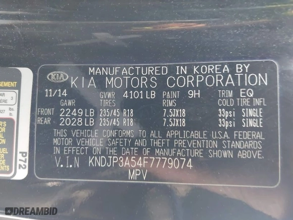 2015 Kia Soul + with VIN KNDJP3A54F7779074, listed as a IAAI auction lot 41898286 with 201,548 mi miles. Bid and sale history available at carsss.com. Image 9.