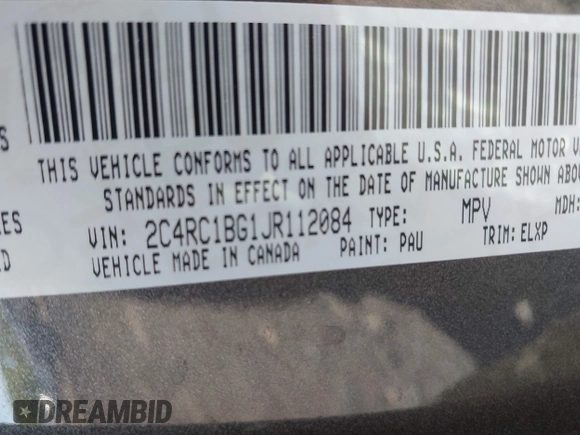 2018 Chrysler Pacifica Touring L with VIN 2C4RC1BG1JR112084, listed as a IAAI auction lot 42206441 with 163,952 mi miles and . Bid and sale history available at DreamBid. Image 9.