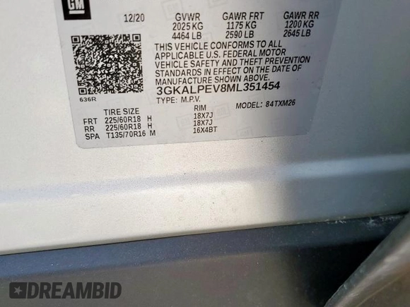 2021 GMC Terrain SLT с VIN 3GKALPEV8ML351454, выставлен на аукционе Copart как лот 58249115 с пробегом 114 245 миль миль и Списание • Salvage title. История ставок и продаж доступна на DreamBid. Изображение 12.
