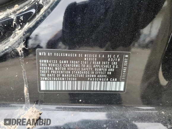 2019 Volkswagen Jetta S with VIN 3VWC57BU5KM170360, listed as a Copart auction lot 47545095 with 113,582 mi miles and Salvage title. Bid and sale history available at DreamBid. Image 13.