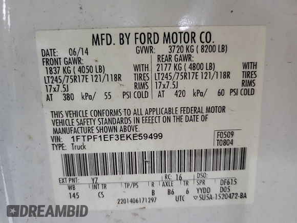 2014 Ford F-150 с VIN 1FTPF1EF3EKE59499, выставлен на аукционе IAAI как лот 42785501 с пробегом 98 119 миль миль и . История ставок и продаж доступна на DreamBid. Изображение 37.