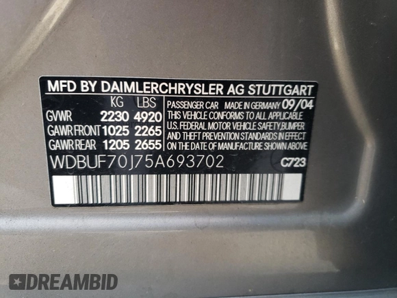 2005 Mercedes-Benz E 5.0L with VIN WDBUF70J75A693702, listed as a Copart auction lot 63497604 with 122,410 mi miles and Clean Title. Bid and sale history available at carsss.com. Image 12.