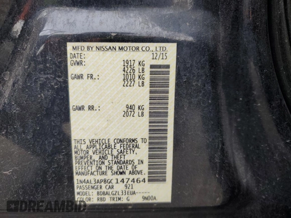 2016 Nissan Altima SR with VIN 1N4AL3AP8GC147464, listed as a Copart auction lot 50024305 with 115,236 mi miles and Salvage Title. Bid and sale history available at DreamBid. Image 12.