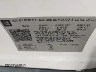 2020 Chevrolet Equinox LT with VIN 3GNAXKEV7LL262385, listed as a IAAI auction lot 41888039 with 53,558 mi miles. Bid and sale history available at carsss.com. Image 9.