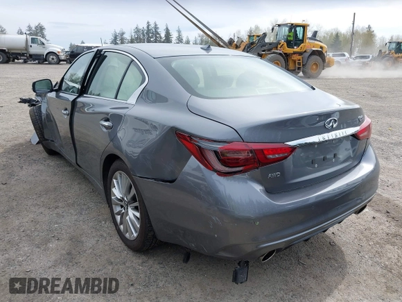 2021 Infiniti Q50 Luxe with VIN JN1EV7BR9MM755760, listed as a IAAI auction lot 41999322 with 60,978 mi miles and . Bid and sale history available at carsss.com. Image 3.