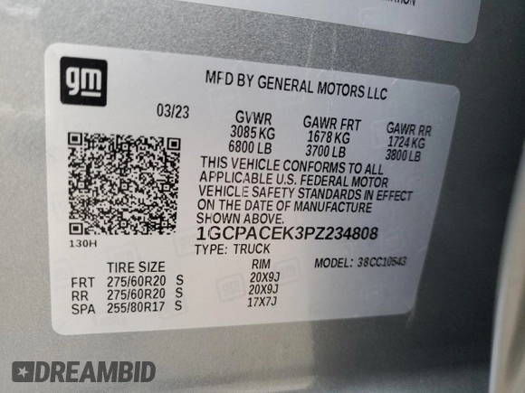 2023 Chevrolet Silverado 1500 LT with VIN 1GCPACEK3PZ234808, listed as a Copart auction lot 81711604 with 27,943 mi miles and Salvage Title. Bid and sale history available at DreamBid. Image 12.