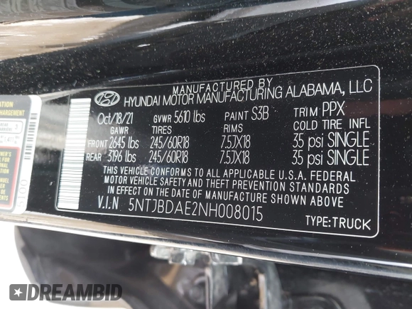 2022 Hyundai Santa Cruz SEL with VIN 5NTJBDAE2NH008015, listed as a IAAI auction lot 42232891 with 31,450 mi miles and . Bid and sale history available at DreamBid. Image 9.