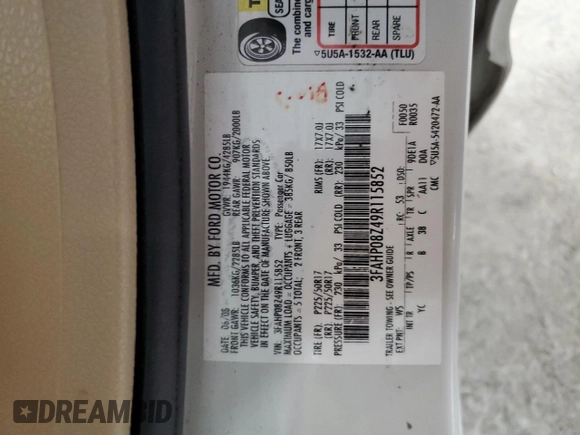 2009 Ford Fusion SEL with VIN 3FAHP08Z49R115852, listed as a Copart auction lot 47402835 with 210,050 mi miles and Salvage Title. Bid and sale history available at carsss.com. Image 12.