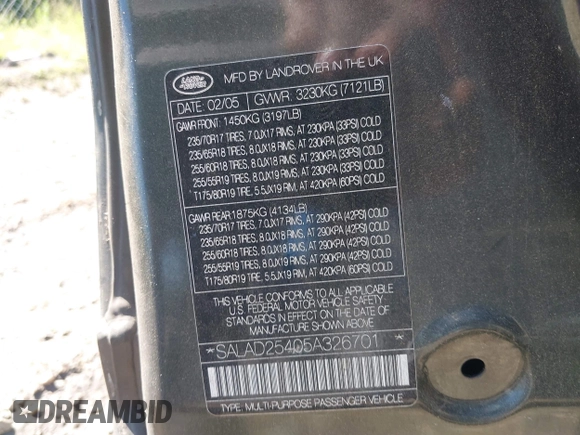 2005 Land Rover LR3 SE z VIN SALAD25405A326701, wystawiony jako IAAI lot #42504979 z przebiegiem 212 359 mil mil oraz . Historia ofert i sprzedaży dostępna na DreamBid. Obrazek 9.