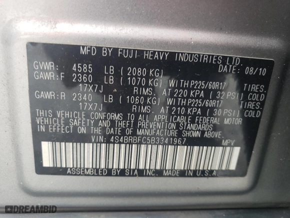 2011 Subaru Outback 2.5i Prem AWP/HK Aud with VIN 4S4BRBFC5B3341967, listed as a Copart auction lot 79180144 with 198,529 mi miles and Salvage Title. Bid and sale history available at carsss.com. Image 13.