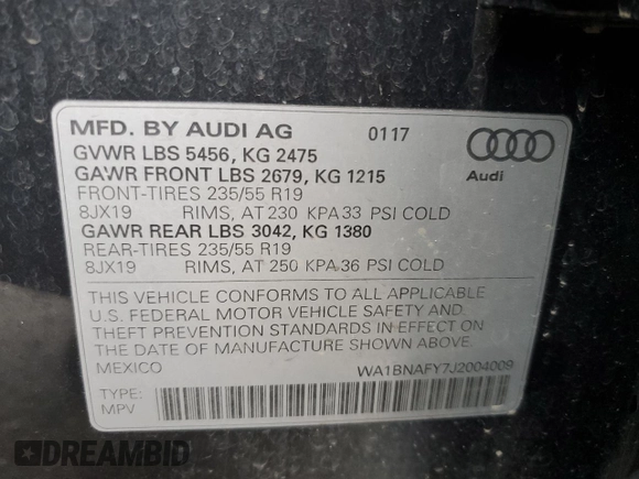 2018 Audi Q5 Premium Plus with VIN WA1BNAFY7J2004009, listed as a Copart auction lot 52826485 with 84,481 mi miles and Salvage Title. Bid and sale history available at carsss.com. Image 14.