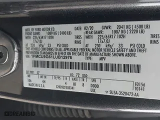 2020 Ford Escape SE with VIN 1FMCU9G61LUB12976, listed as a IAAI auction lot 41803906 with 78,706 mi miles. Bid and sale history available at carsss.com. Image 9.