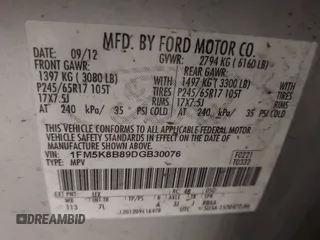 2013 Ford Explorer z VIN 1FM5K8B89DGB30076, wystawiony jako IAAI lot #42274929 z przebiegiem 268 795 mil mil oraz . Historia ofert i sprzedaży dostępna na DreamBid. Obrazek 9.