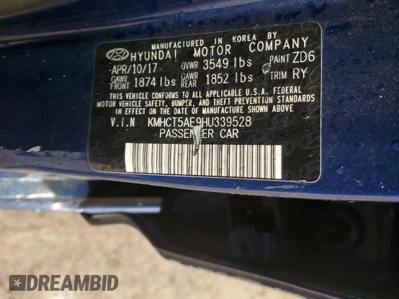 2017 Hyundai Accent SE with VIN KMHCT5AE9HU339528, listed as a Copart auction lot 51788745 with 79,291 mi miles and Salvage Title. Bid and sale history available at DreamBid. Image 13.