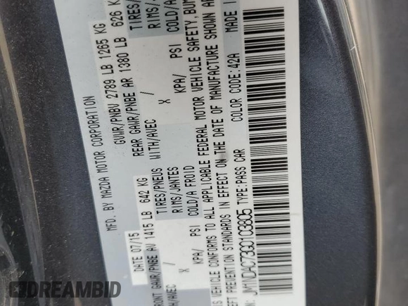 2016 Mazda MX-5 Miata Club z VIN JM1NDAC73G0103805, wystawiony jako Copart lot #51724195 z przebiegiem 76 522 mil mil oraz Szkoda całkowita • Salvage title. Historia ofert i sprzedaży dostępna na DreamBid. Obrazek 12.