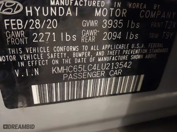 2020 Hyundai Ioniq Hybrid Blue with VIN KMHC65LC4LU213542, listed as a IAAI auction lot 41361881 with 120,250 mi miles. Bid and sale history available at carsss.com. Image 9.