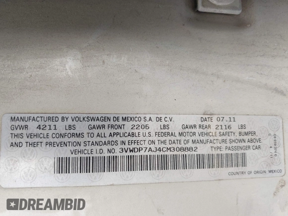 2012 Volkswagen Jetta SE с VIN 3VWDP7AJ4CM308882, выставлен на аукционе IAAI как лот 41923116 с пробегом 218 886 миль миль и . История ставок и продаж доступна на DreamBid. Изображение 9.