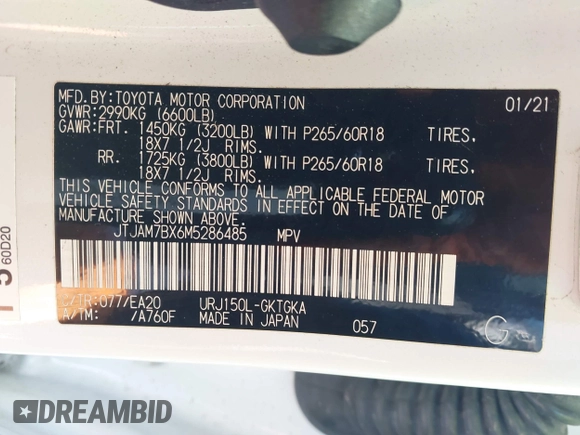 2021 Lexus GX 460 Premium z VIN JTJAM7BX6M5286485, wystawiony jako IAAI lot #41861054 z przebiegiem 35 293 mil mil oraz . Historia ofert i sprzedaży dostępna na DreamBid. Obrazek 9.