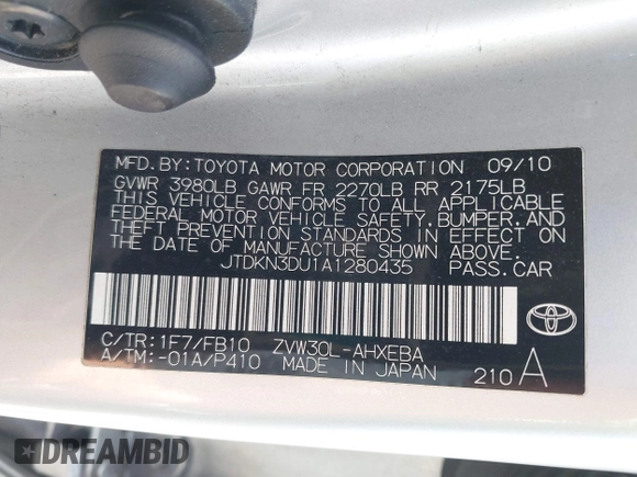 2010 Toyota Prius II z VIN JTDKN3DU1A1280435, wystawiony jako IAAI lot #42358985 z przebiegiem 307 647 mil mil oraz . Historia ofert i sprzedaży dostępna na DreamBid. Obrazek 9.