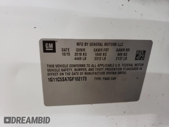 2016 Chevrolet Malibu Limited LT with VIN 1G11C5SA7GF162173, listed as a Copart auction lot 67248484 with 127,365 mi miles and Salvage Title. Bid and sale history available at carsss.com. Image 12.