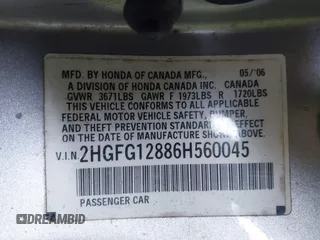 2006 Honda Civic EX with VIN 2HGFG12886H560045, listed as a IAAI auction lot 42091942 with 278,043 mi miles and . Bid and sale history available at DreamBid. Image 9.