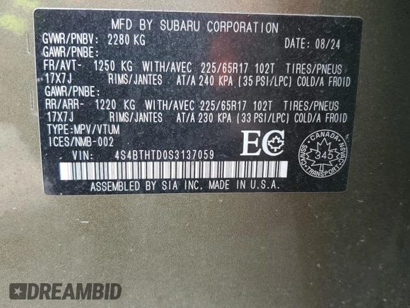 2025 Subaru Outback Wilderness with VIN 4S4BTHTD0S3137059, listed as a Copart auction lot 53855455 with Not provided miles and Non repairable. Bid and sale history available at DreamBid. Image 13.