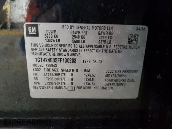 2015 GMC Sierra 3500HD Denali z VIN 1GT424E85FF130203, wystawiony jako Copart lot #84489854 z przebiegiem 211 289 mil mil oraz Szkoda całkowita • Salvage title. Historia ofert i sprzedaży dostępna na DreamBid. Obrazek 12.