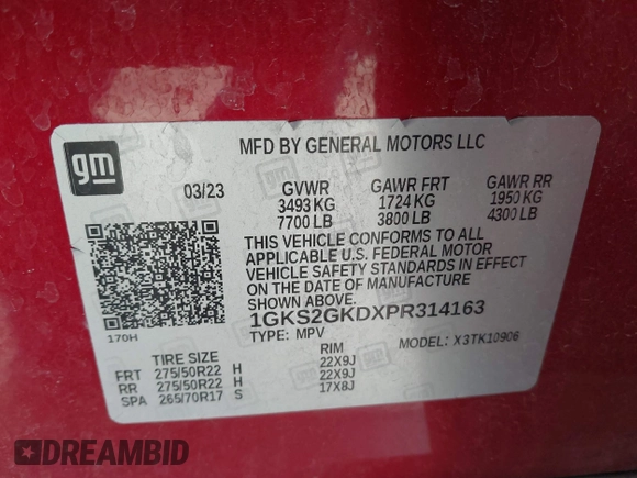 2023 GMC Yukon XL SLT z VIN 1GKS2GKDXPR314163, wystawiony jako IAAI lot #41716933 z przebiegiem 42 963 mil mil oraz . Historia ofert i sprzedaży dostępna na DreamBid. Obrazek 9.