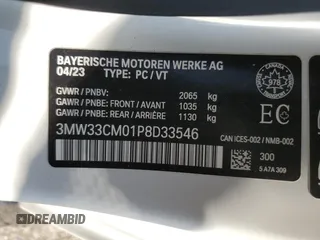 2023 BMW 2 Series 230i xDrive with VIN 3MW33CM01P8D33546, listed as a Copart auction lot 87508845 with 22,704 mi miles and Salvage Title. Bid and sale history available at carsss.com. Image 12.