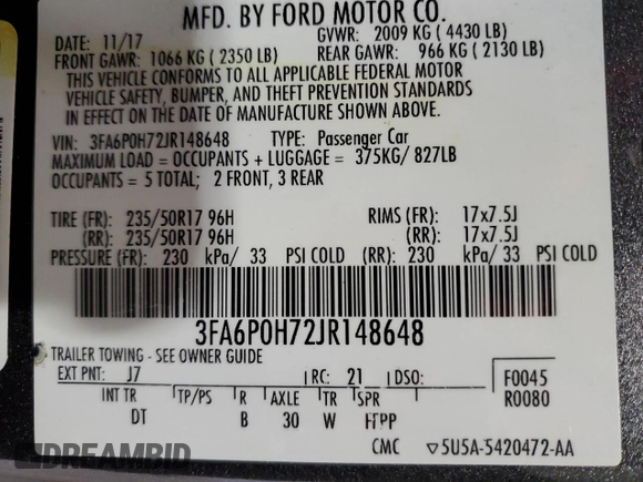 2018 Ford Fusion SE with VIN 3FA6P0H72JR148648, listed as a Copart auction lot 88788545 with 149,073 mi miles and Salvage Title. Bid and sale history available at carsss.com. Image 14.