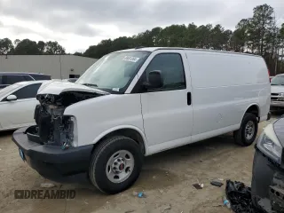 2023 GMC Savana Cargo Van with VIN 1GTW7AFP3P1109993, listed as a Copart auction lot 80681264 with 48,041 mi miles and Salvage Title. Bid and sale history available at carsss.com. Image 1.
