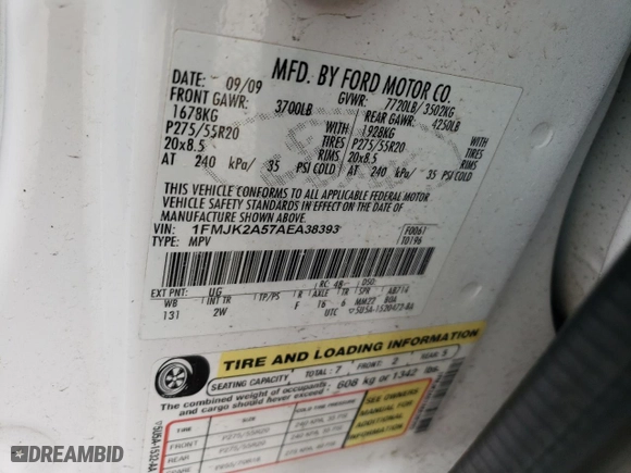 2010 Ford Expedition EL Limited with VIN 1FMJK2A57AEA38393, listed as a Copart auction lot 46665295 with 133,024 mi miles and Salvage Title. Bid and sale history available at carsss.com. Image 13.