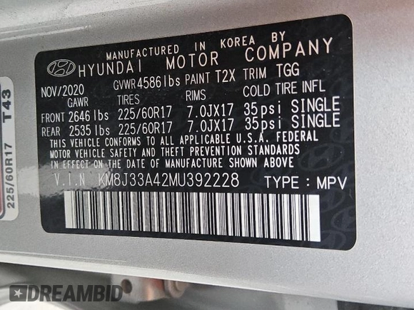 2021 Hyundai Tucson Value with VIN KM8J33A42MU392228, listed as a Copart auction lot 49471815 with 141,637 mi miles and Clean Title. Bid and sale history available at DreamBid. Image 13.
