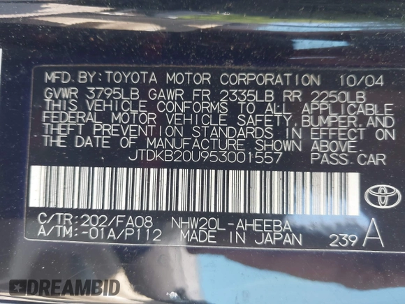 2005 Toyota Prius z VIN JTDKB20U953001557, wystawiony jako IAAI lot #42409183 z przebiegiem 179 292 mil mil oraz . Historia ofert i sprzedaży dostępna na DreamBid. Obrazek 9.