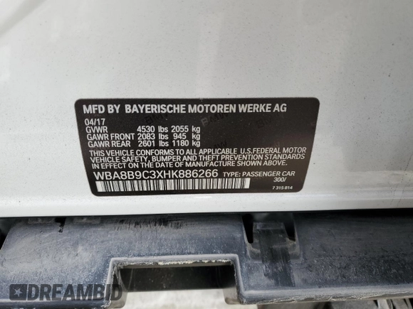 2017 BMW 3 Series 330i with VIN WBA8B9C3XHK886266, listed as a Copart auction lot 49479165 with 84,403 mi miles and Salvage Title. Bid and sale history available at carsss.com. Image 13.