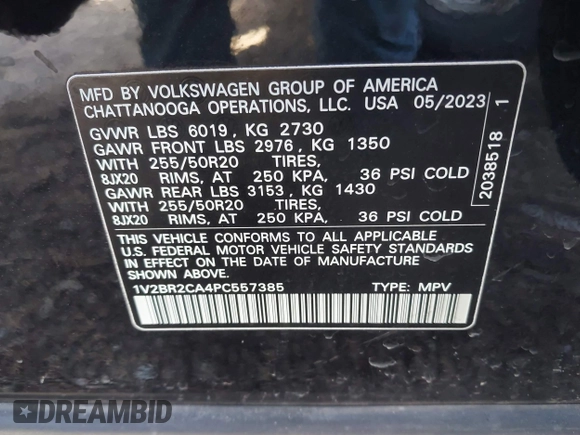 2023 Volkswagen Atlas SEL z VIN 1V2BR2CA4PC557385, wystawiony jako IAAI lot #42008233 z przebiegiem Nie podano mil oraz . Historia ofert i sprzedaży dostępna na DreamBid. Obrazek 9.