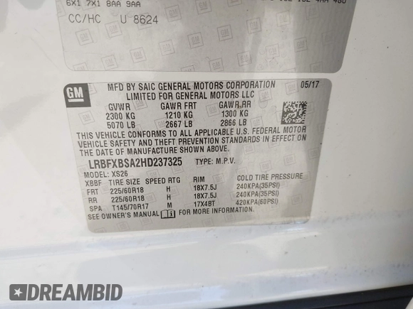 2017 Buick Envision Essence with VIN LRBFXBSA2HD237325, listed as a IAAI auction lot 39874196 with 95,819 mi miles and . Bid and sale history available at carsss.com. Image 9.
