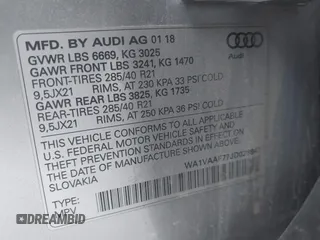 2018 Audi Q7 Prestige with VIN WA1VAAF77JD028847, listed as a IAAI auction lot 42294052 with 46,478 mi miles and . Bid and sale history available at DreamBid. Image 9.