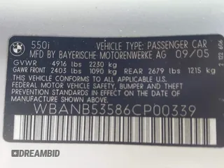 2006 BMW 5 Series 550i with VIN WBANB53586CP00339, listed as a IAAI auction lot 41583785 with 162,407 mi miles and . Bid and sale history available at DreamBid. Image 9.