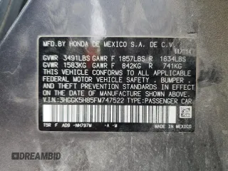 2015 Honda Fit EX-L with VIN 3HGGK5H85FM747522, listed as a Copart auction lot 51089855 with 0 mi miles and Salvage Title. Bid and sale history available at carsss.com. Image 14.