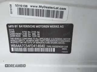 2015 BMW 4 Series 428i xDrive с VIN WBA4A7C54FD414640, выставлен на аукционе IAAI как лот 39901472 с пробегом 92 313 миль миль и . История ставок и продаж доступна на DreamBid. Изображение 9.